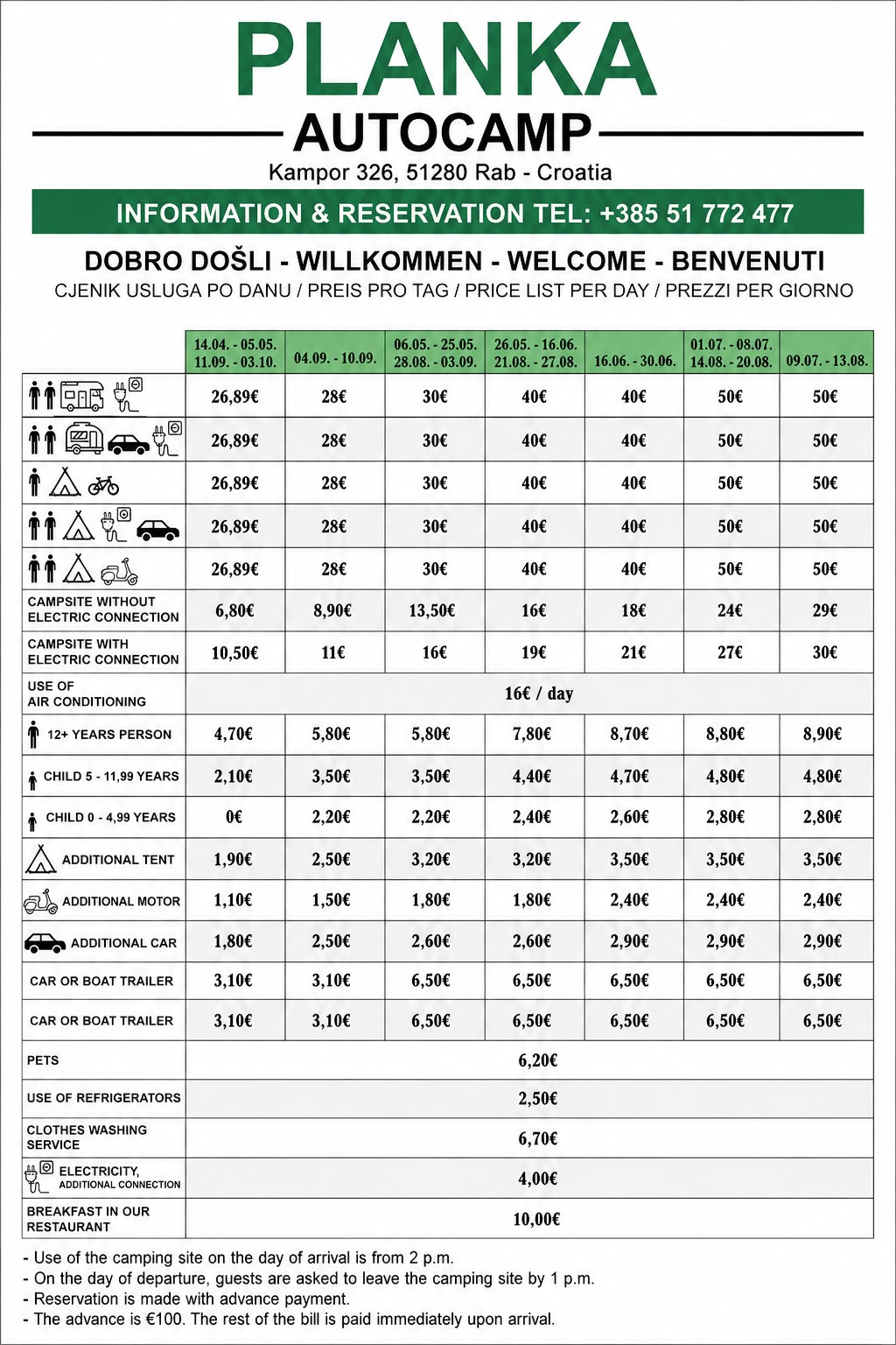 Auto Camp price list